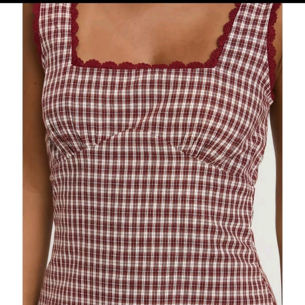 Princess Polly Burgundy Checkered Maxi Dress